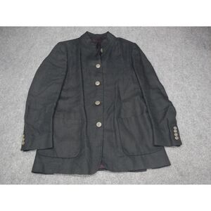 Ann Freedberg Black Linen Blend Blazer Button-Front Jacket‎ Women's Size Small *